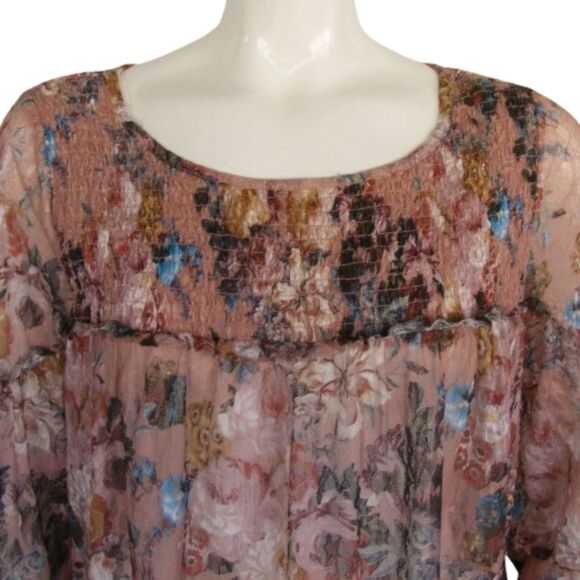 ANTHRO Akemi * Kin Top, L, Smocked, long Sleeve, Wide Neck, Floral, Pink… - Picture 7 of 14